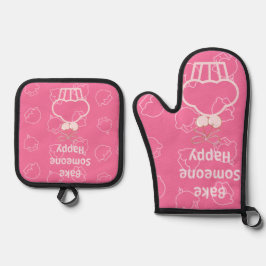 Set De Manoplas Pink Happy Baking Oven Mitt and Pot Holders