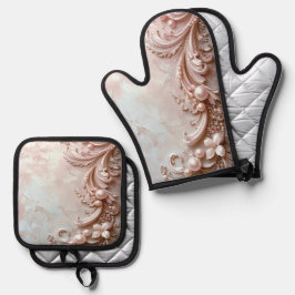 Set De Manoplas Pink Ornate Pearl and Floral