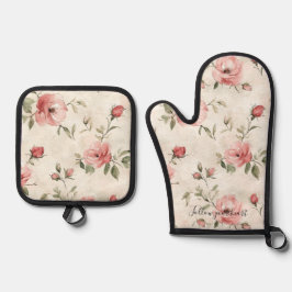 Set De Manoplas Pink Roses Floral