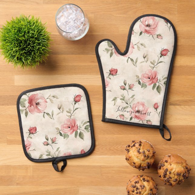 Set De Manoplas Pink Roses Floral  (De arriba hacia abajo)
