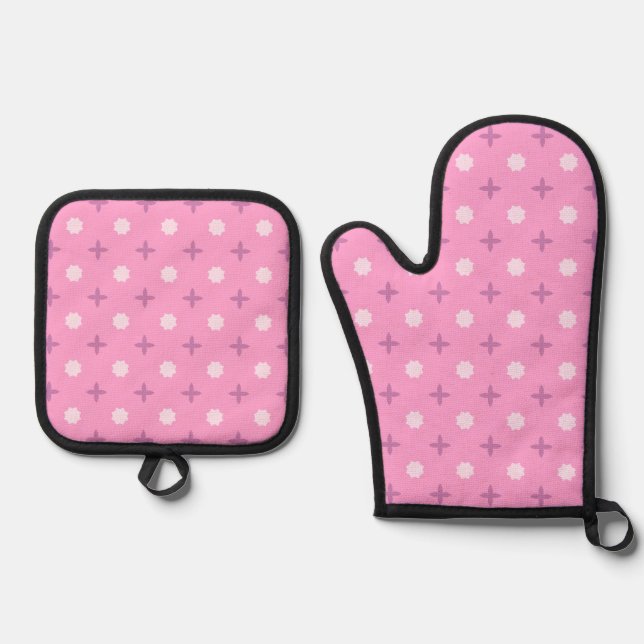 Set De Manoplas Pink Star Petal Dot Pattern (Anverso)