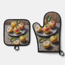 Set De Manoplas Pintado de manzanas acuarelas