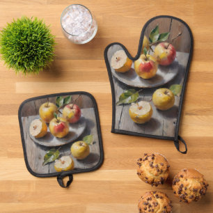 Set De Manoplas Pintado de manzanas acuarelas