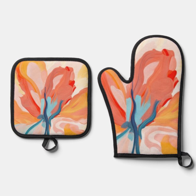 Set De Manoplas Pintura abstracta de fondo de flores (Anverso)