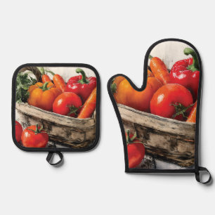 Set De Manoplas Pintura acuática de una cesta vegetal