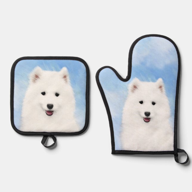 Set De Manoplas Pintura De Cachorro Samoyed Cute Blanco Original A (Anverso)