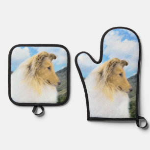 Set De Manoplas Pintura de Collie Rough Sable Merle Arte de Perro