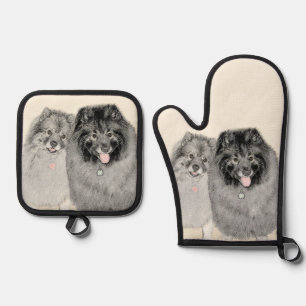 Set De Manoplas Pintura de Keeshond 2 Keeshonden Arte de Perro Ori