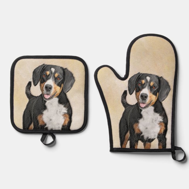 Set De Manoplas Pintura de Perro de la Montaña Entlebucher Arte Pe (Anverso)