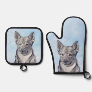 Set De Manoplas Pintura de Vallhund Sueco Arte Original de Perro A