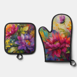 Set De Manoplas Pintura de Vibrant Floral Vintage