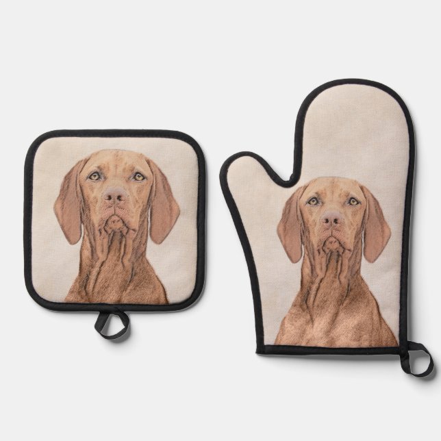 Set De Manoplas Pintura de Vizsla Rust Dorado Cute Original Perro  (Anverso)