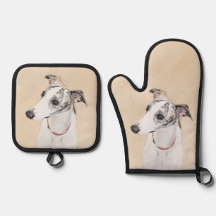 Set De Manoplas Pintura de Whippet Brindle White Original Dog Art