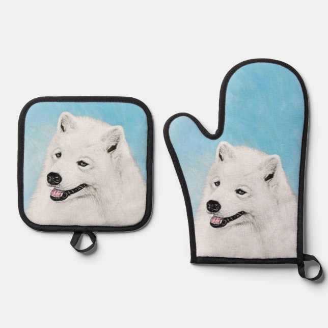 Set De Manoplas Pintura Samoyed Blanco Cute Original Mascota Perro (Anverso)