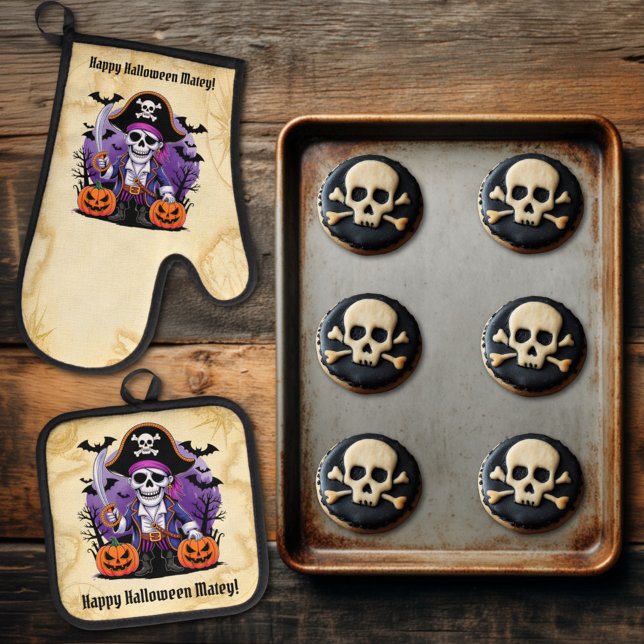 Set De Manoplas Pirata Skeleton Feliz Halloween Matey (Subido por el creador)