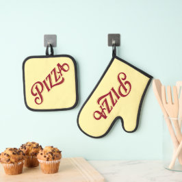 Set De Manoplas Pizza Letra de guión clásico Celebrar comida itali
