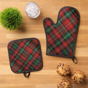 Set De Manoplas Placa Tartán roja y verde