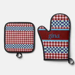 Set De Manoplas Plaid Gingham Personalizado