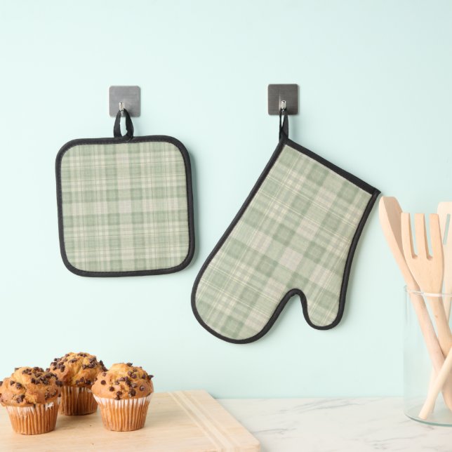 Set De Manoplas Plaid verde salvia claro (Insitu (colgante))