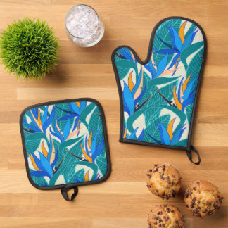 Set De Manoplas Planta de patrón floral sin soldadura Strelitzia G