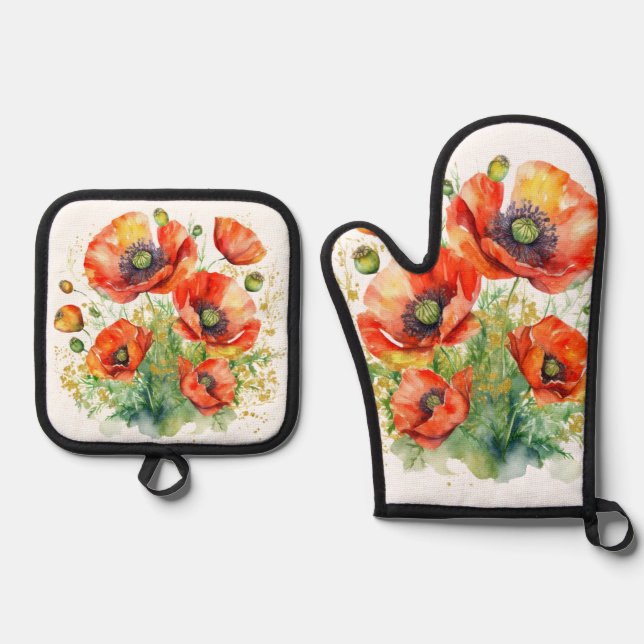 Set De Manoplas Plantas de flores de amapola Flores silvestres Ama (Anverso)