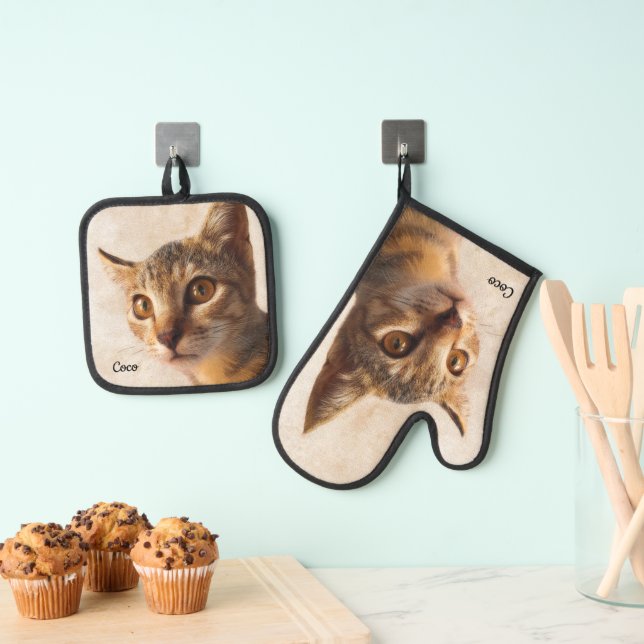 Set De Manoplas Plantilla personalizada de perro de gato con nombr (Insitu (colgante))