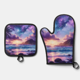 Set De Manoplas Playa tropical Purple Night Sky Moon