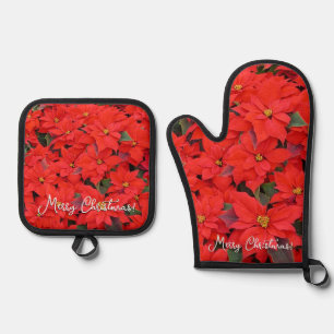 Set De Manoplas Poinsettias rojas Navidad la foto floral navideña