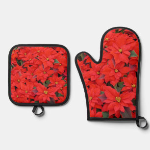 Set De Manoplas Poinsettias rojas Navidad la foto floral navideña