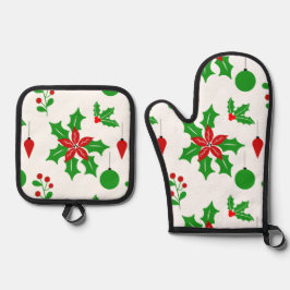 Set De Manoplas Poinsettias y agujeros en blanco