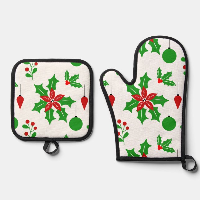 Set De Manoplas Poinsettias y agujeros en blanco (Anverso)