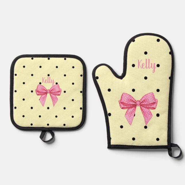 Set De Manoplas Polka dot pink and bow (Anverso)