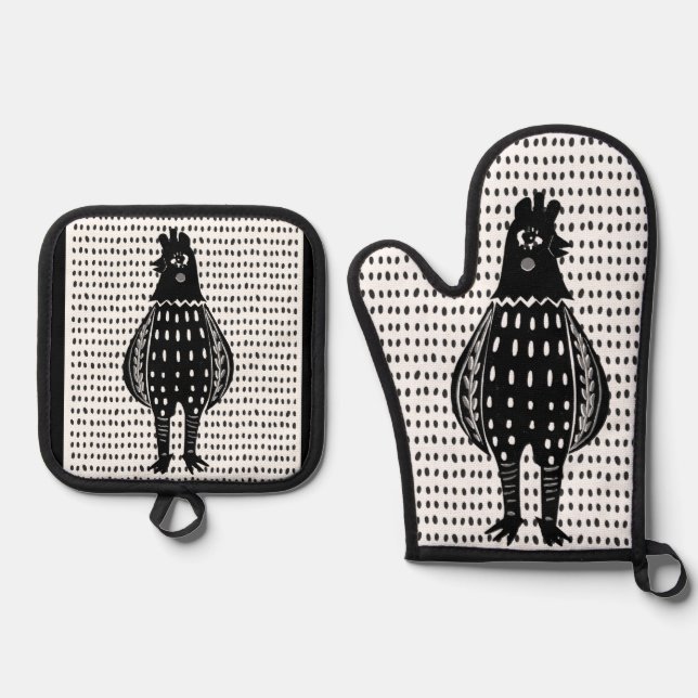 Set De Manoplas Pollo de Linocut (Anverso)