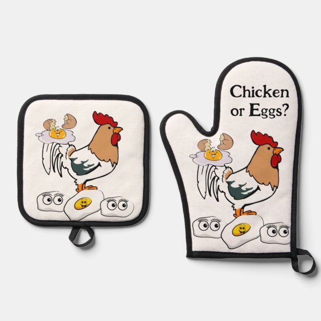 Set De Manoplas Pollo o huevo de Oven Mitt & Pot Holders (Anverso)