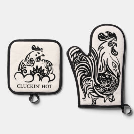 Set De Manoplas Pollos blancos y negros divertidos