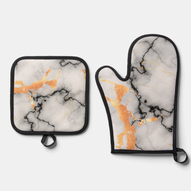 Set De Manoplas Portatenos de macetas diseñados para negro, dorado (Anverso)