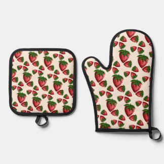 Set De Manoplas Portavasos de cocina con estampado de fresa