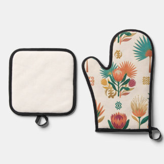Set De Manoplas Posavasos Botánicos Tropicales Oasis Dorado
