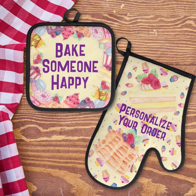 Set De Manoplas Postres de Acuarela Bake Someone Happy (Subido por el creador)