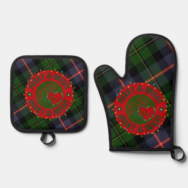 Set De Manoplas Pot Holder/Oven Mitt Plaid Merry & Bright (Anverso)