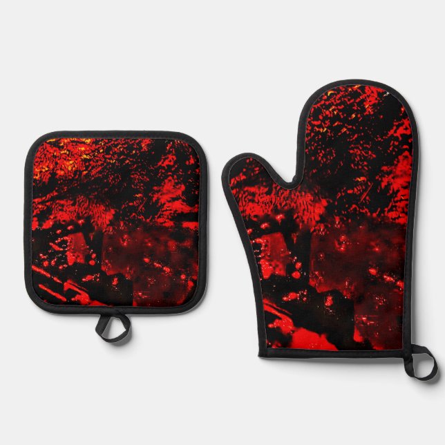 Set De Manoplas Potholder and oven mitt red texture dark abstract  (Anverso)