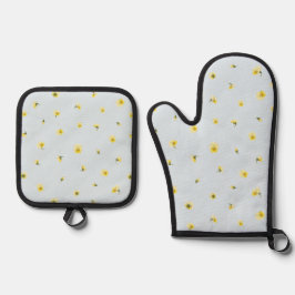Set De Manoplas Powder Blue Japanese Yellow Viola Floral Pattern