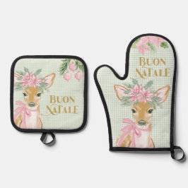 Set De Manoplas Preppy Pink Deer & Green Gingham Buon Natale