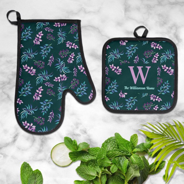 Set De Manoplas Pretty Watercolor Dark Floral Personalized  (Subido por el creador)