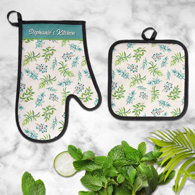 Set De Manoplas Pretty Watercolor Floral Personalized  (Subido por el creador)