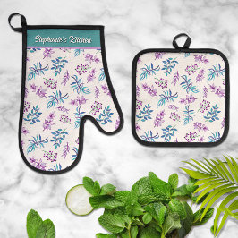 Set De Manoplas Pretty Watercolor Floral Personalized 