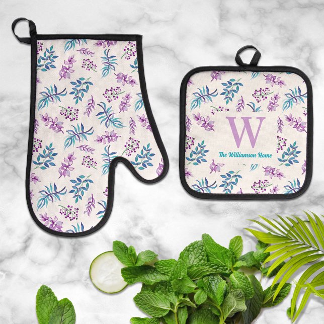 Set De Manoplas Pretty Watercolor Floral Personalized  (Subido por el creador)