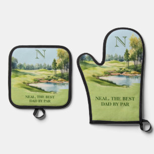 Set De Manoplas Primer campo de golf Best Dad by Par Watercolor