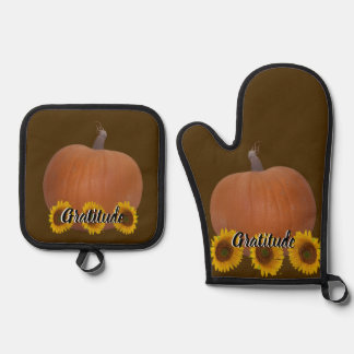 Set De Manoplas Pumpkin and Sunflowers Gratitude Brown