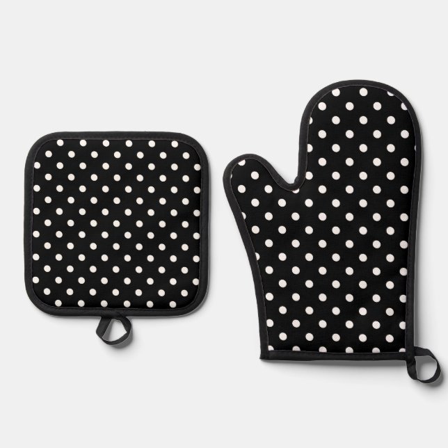 Set De Manoplas Punto de Polka Negro (Anverso)